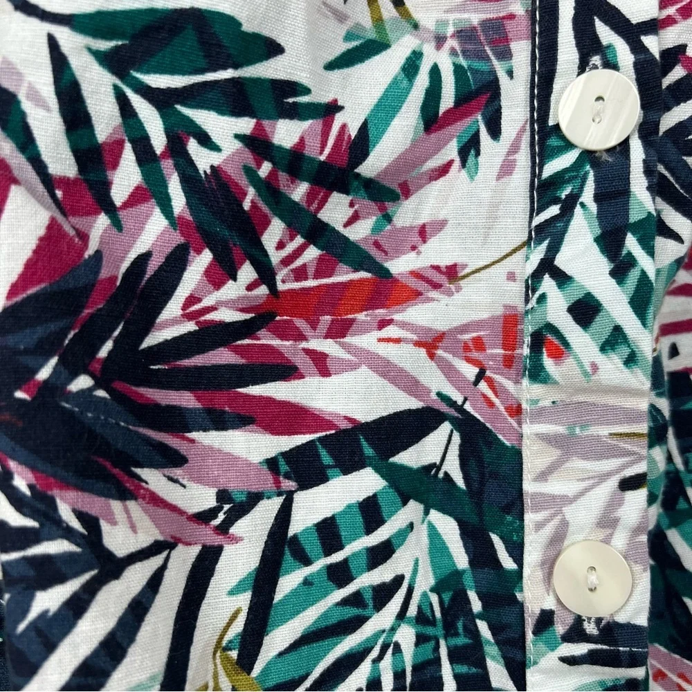 Beach Lunch Lounge Linen Tropical Palm Print Dress Cotton Medium Vacation Cruise - Picture 6 of 11